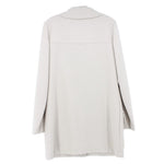 Taupe zip jacket back view with stand collar and long sleeves