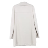 Taupe zip jacket back view with stand collar and long sleeves