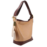 COACH COLORBLOCK BUCKET SHOULDER BAGS TAN