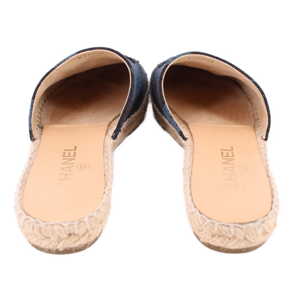 CHANEL espadrille flats interior view with branded insoles and jute edging