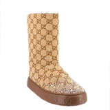 GUCCI CRYSTAL EMBELLISHED BOOTS BROWN 7.5 US