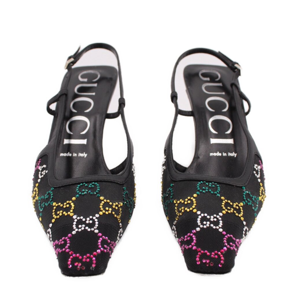 GUCCI GG CRYSTAL HEELS BLACK 37.5 EU | 7.5 US – The Vault