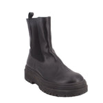 Black leather Chelsea platform boots with side elastic and chunky rubber sole