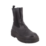 Black leather Chelsea platform boots with side elastic and chunky rubber sole