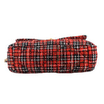 Red tweed 19 flap shoulder bag back view, textured check pattern
