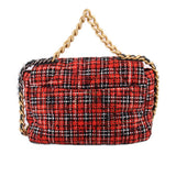 Red tweed 19 flap shoulder bag front, gold-tone chain strap and logo turn-lock