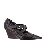 CELINE FOLK WEDGE PUMP HEELS BLACK 38.5 EU | 9 US