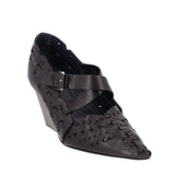 CELINE FOLK WEDGE PUMP HEELS BLACK 38.5 EU | 9 US