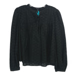Black eyelet top with keyhole neckline and pintuck detail, long puff sleeves