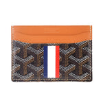 GOYARD men’s card case wallet, dark monogram with orange top and tricolor stripe