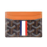 GOYARD men’s card case wallet, dark monogram with orange top and tricolor stripe