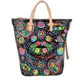 CONSUELA Rita sling tote negra con estampado floral multicolor