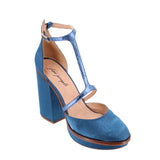 FREE PEOPLE T-STRAP PLATFORM HEELS BLUE 41 EU | 10.5 US