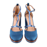 FREE PEOPLE T-STRAP PLATFORM HEELS BLUE 41 EU | 10.5 US