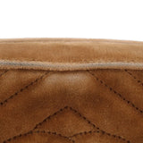 Brown velvet crossbody bag interior seam close-up with stitched panel