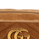 Brown velvet crossbody bag gold-tone GG emblem on stitched suede panel