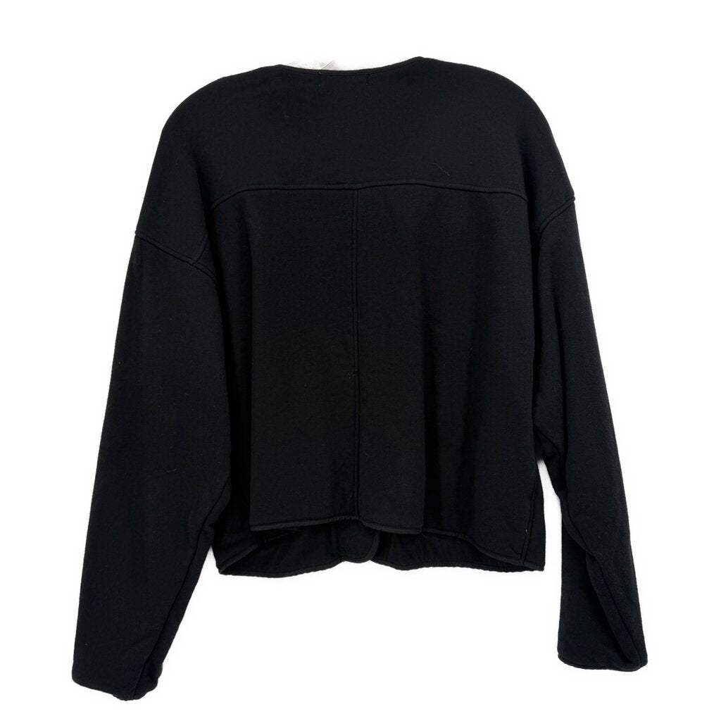 NATION Los Angeles black cropped jacket back view with curved seam details
