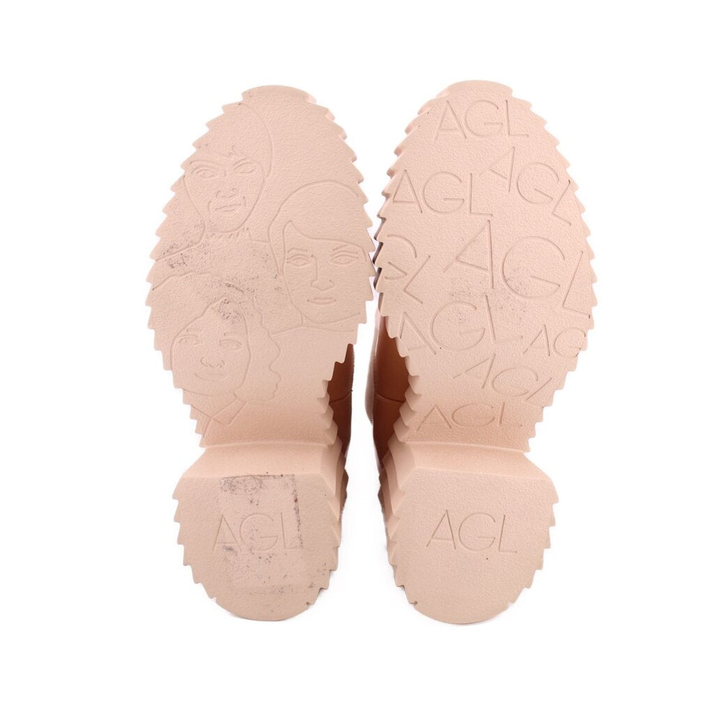 Nude platform boot soles with embossed AGL branding