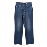 High-rise straight denim pants in blue, button-fly, front pockets and belt loops