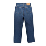 High-rise straight denim pants in blue with back patch pockets and waistband label