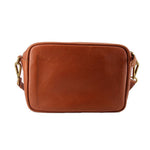 Braune Transport-Kamera-Crossbody mit glatter Vorderseite und goldfarbenen Beschlägen