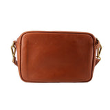 Braune Transport-Kamera-Crossbody mit glatter Vorderseite und goldfarbenen Beschlägen