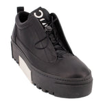 Black platform sneaker with lace-up front and cushioned collar