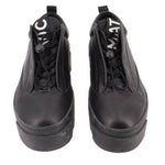 Pair of black platform sneakers with lace-up eyelets and side panels