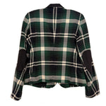 ESCADA plaid blazer back view, green with cream and dark checks, long sleeves