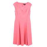 DONNA KARAN sleeveless dress, pink with draped V-neck and pleated skirt