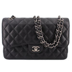 CHANEL jumbo double flap shoulder bag, black quilted leather, chain strap and CC clasp