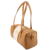 PRADA PERFORATED BOSTON SHOULDER BAGS TAN