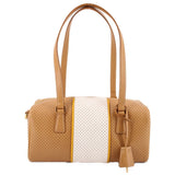 PRADA PERFORATED BOSTON SHOULDER BAGS TAN