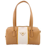 PRADA PERFORATED BOSTON SHOULDER BAGS TAN