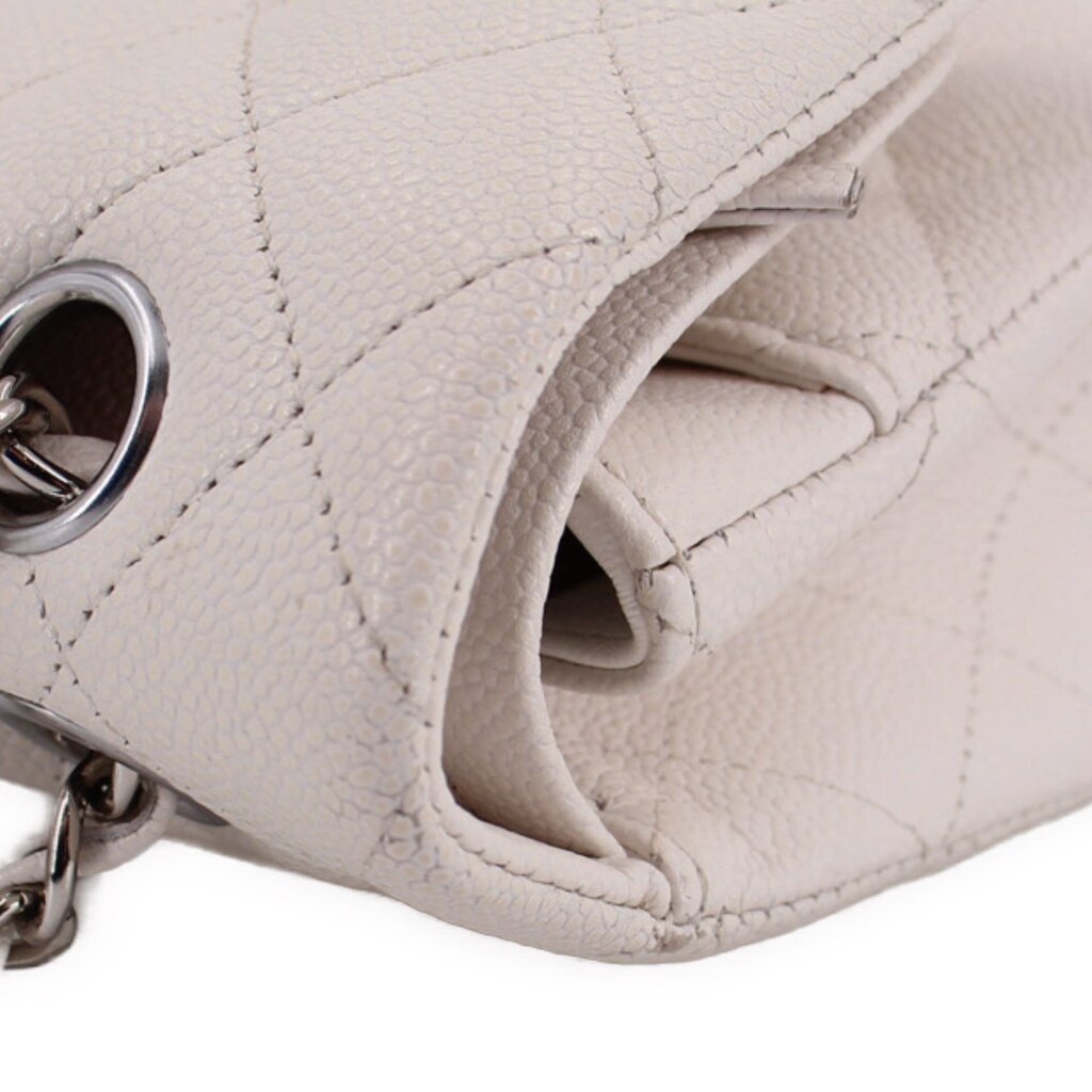 CHANEL double flap shoulder bag, chalk white textured leather with silver clasp
