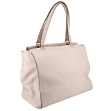 Cream leather Thatcher tote, side profile with top handles and roomy body