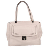 Cream leather Thatcher tote with front flap and gold turn-lock clasp