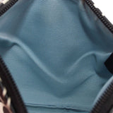 Wristlet pouch interior lining, blue fabric, stitched seams inside zip opening