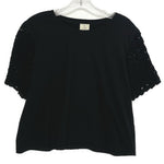Black crochet short-sleeve top with lace sleeves