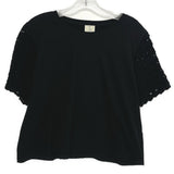 Black crochet short-sleeve top with lace sleeves
