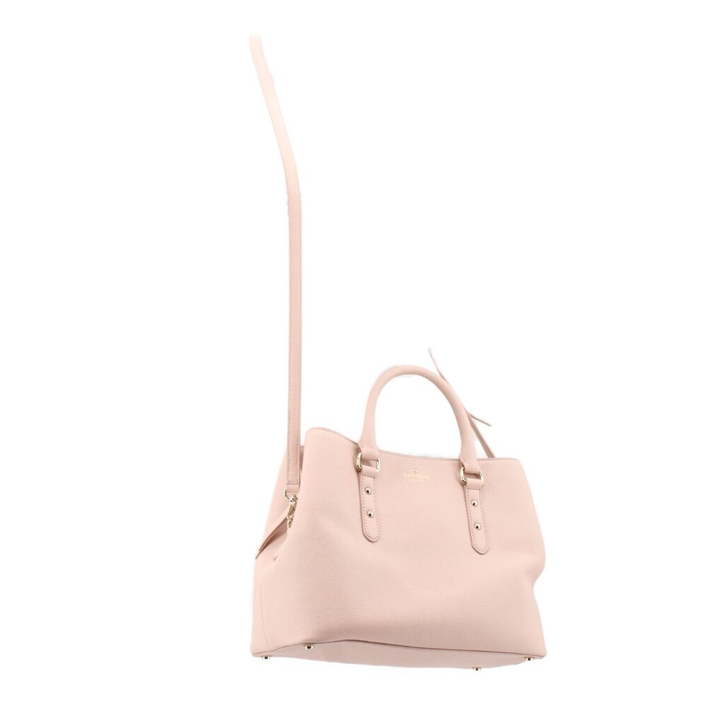 Pink satchel bottom view with handles and gold-tone zipper pulls