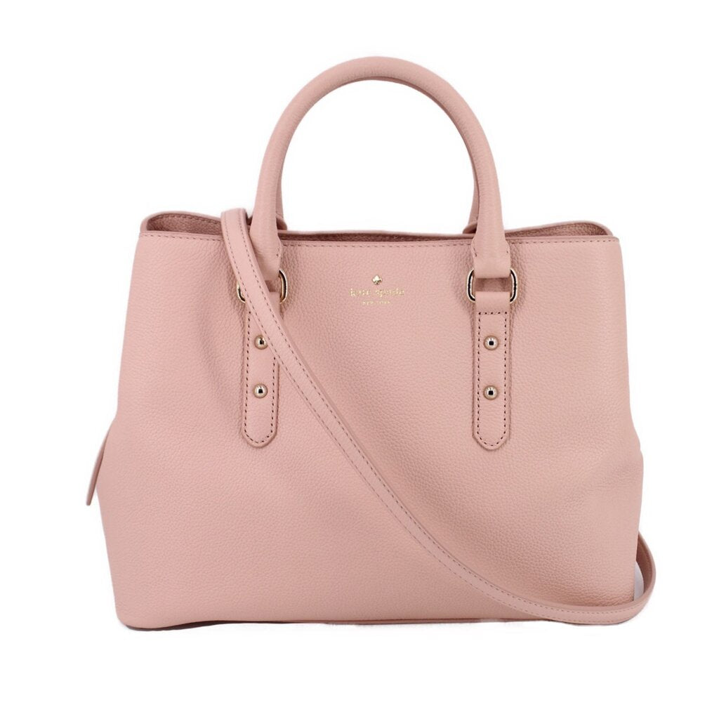 Pink Larchmont Avenue Evangelie satchel with top handles, crossbody strap, gold hardware