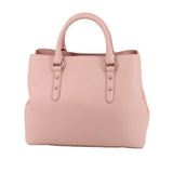 Pink satchel front view with two top buckles and gold-tone hardware