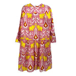 Girls ruffle dress with colorful animal print, round neckline, button placket, tiered skirt