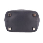 Navy leather mini crossbody bag with magnetic flap and square metal corner details