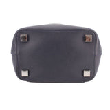 Navy leather mini crossbody bag with magnetic flap and square metal corner details