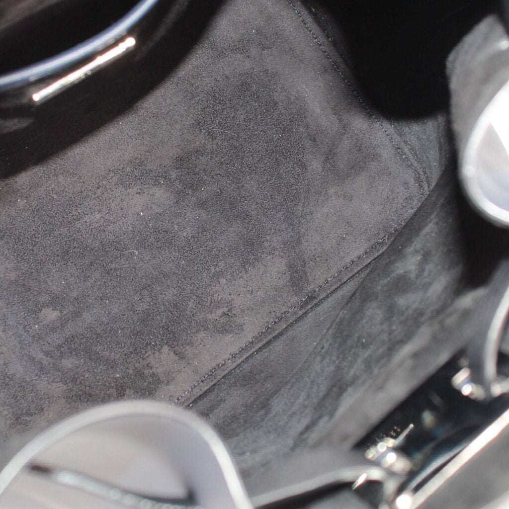 Navy leather interior with drawstring channel and metal hardware detail