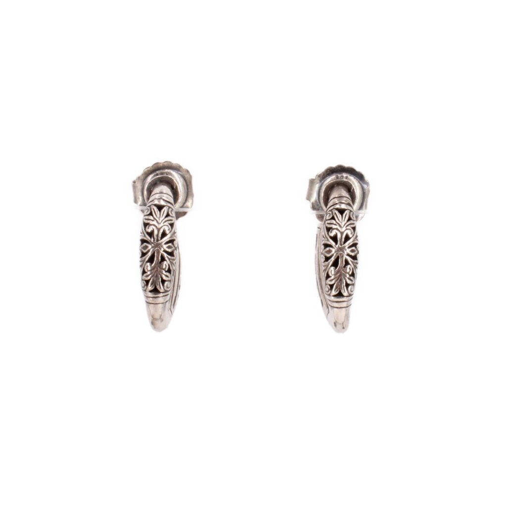 Sterling silver filigree teardrop earrings with ornate engraved pattern