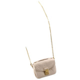 Cream micro crossbody with gold chain strap and front flap clasp