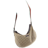 Brown GG canvas crossbody bag with Web striped strap and front leather tab detail